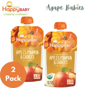 [2-Pack] Happy Baby Happy Family Happy Tot Clearly Crafted - Apples Pumpkin & Carrots, 113g. Stage 2 (For 6m up) Exp: 11/25