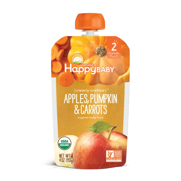 [2-Pack] Happy Baby Happy Family Happy Tot Clearly Crafted - Apples Pumpkin & Carrots, 113g. Stage 2 (For 6m up) Exp: 11/25
