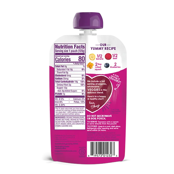 [2-Pack] Happy Baby Happy Family Happy Tot Love My Veggies - Banana, Beet, Squash & Blueberry, 120g. (For 2yr up) Exp: 11/24