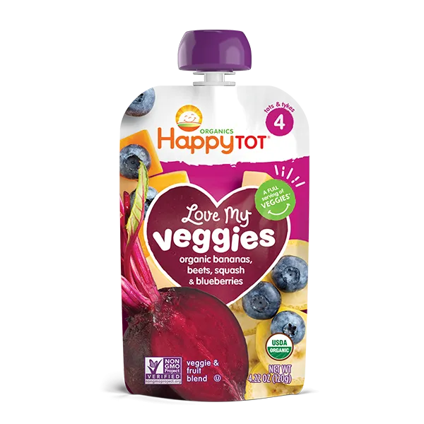[2-Pack] Happy Baby Happy Family Happy Tot Love My Veggies - Banana, Beet, Squash & Blueberry, 120g. (For 2yr up) Exp: 11/24