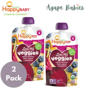 [2-Pack] Happy Baby Happy Family Happy Tot Love My Veggies - Banana, Beet, Squash & Blueberry, 120g. (For 2yr up) Exp: 11/24