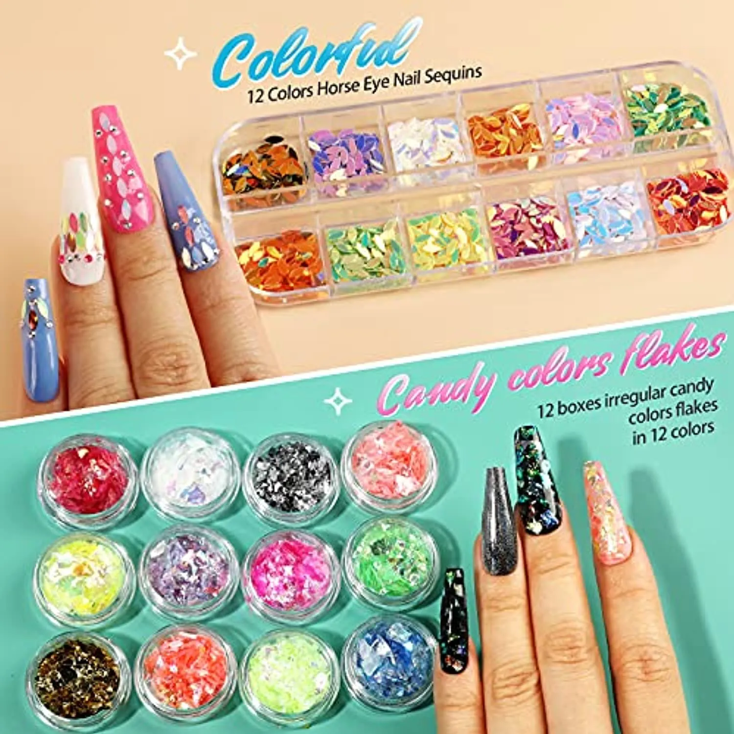 5 Box 11440pcs Nails Rhinestones, 36 Pots Foils Flakes, Teenitor Professional Nail Decoration with Gems for Nails Stud Foil for Nails Art