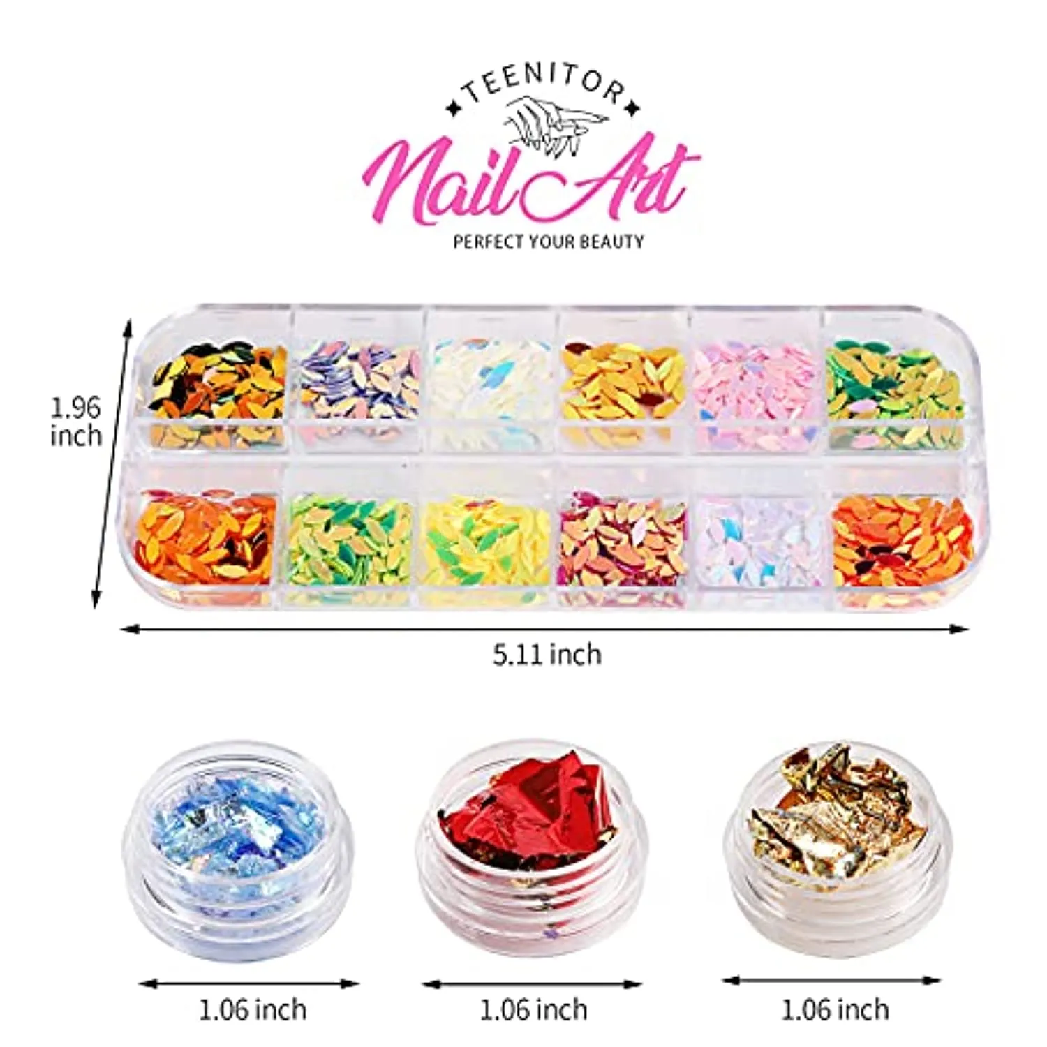 5 Box 11440pcs Nails Rhinestones, 36 Pots Foils Flakes, Teenitor Professional Nail Decoration with Gems for Nails Stud Foil for Nails Art