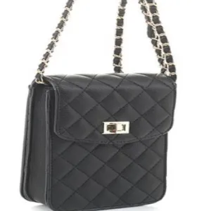Above It All Purse Black Crossbody with Gold Tone Hardware and Chain Link Shoulder Strap