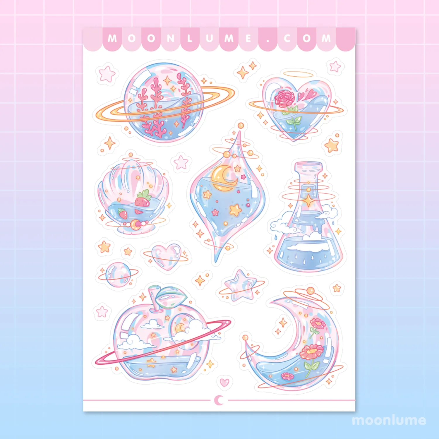 Aesthetic Glass Planets - matte vinyl sticker sheet