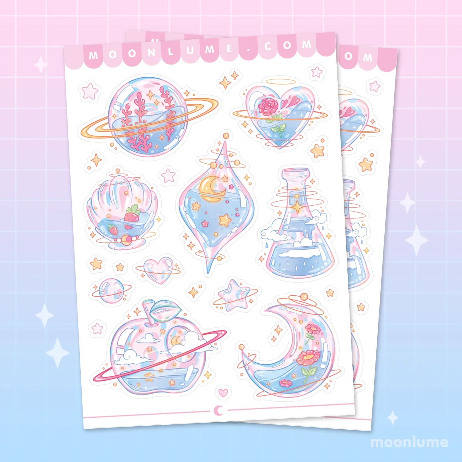 Aesthetic Glass Planets - matte vinyl sticker sheet