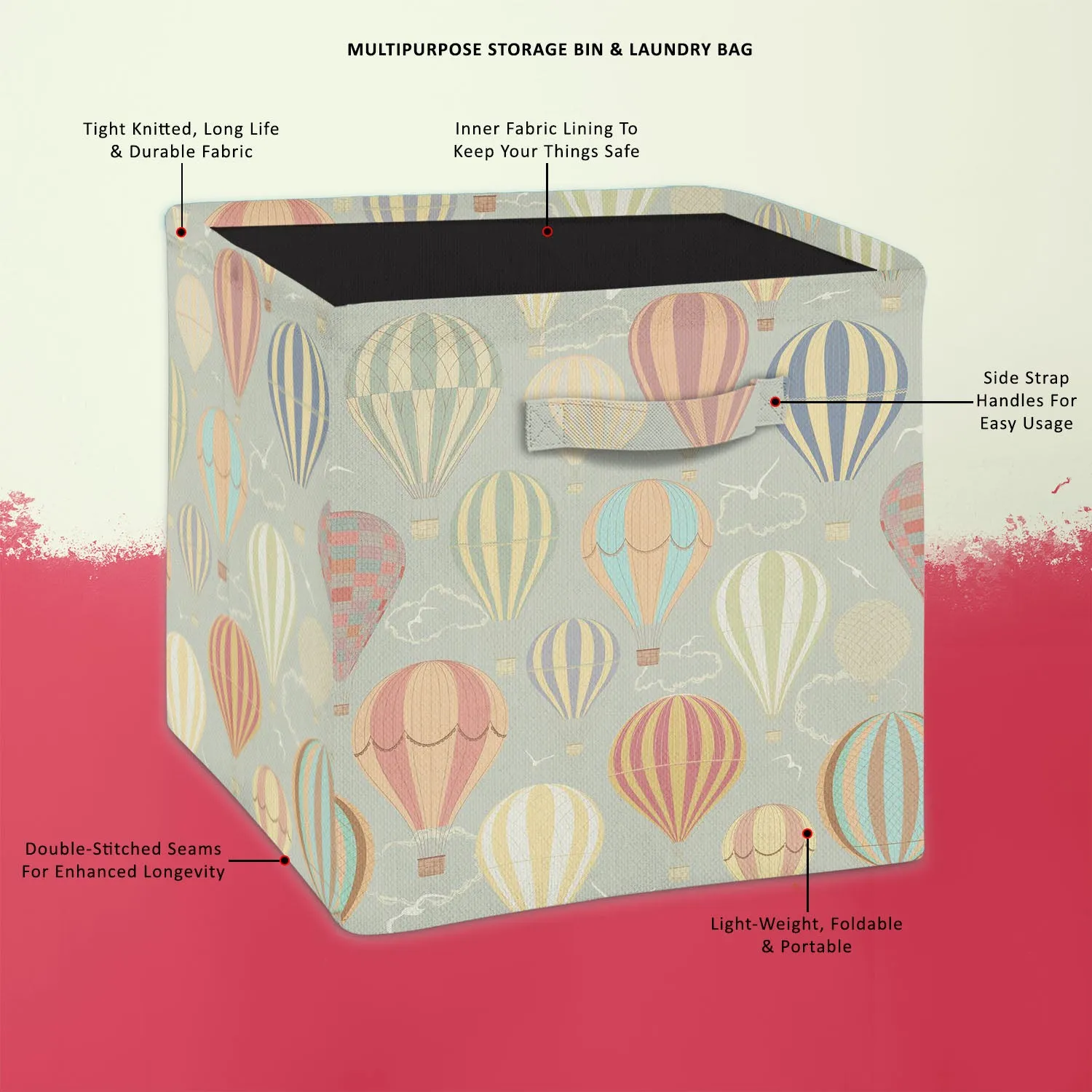 Air Balloons Foldable Open Storage Bin | Organizer Box, Toy Basket, Shelf Box, Laundry Bag | Canvas Fabric