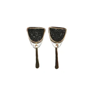 Baby Fringe Studs - Black Druzy Quartz, Mixed Metal