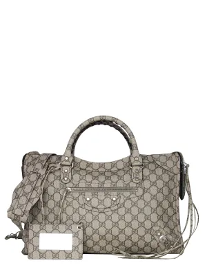 Balenciaga X Gucci GG Supreme Beige Ebony Monogram Neo Classic City Bag