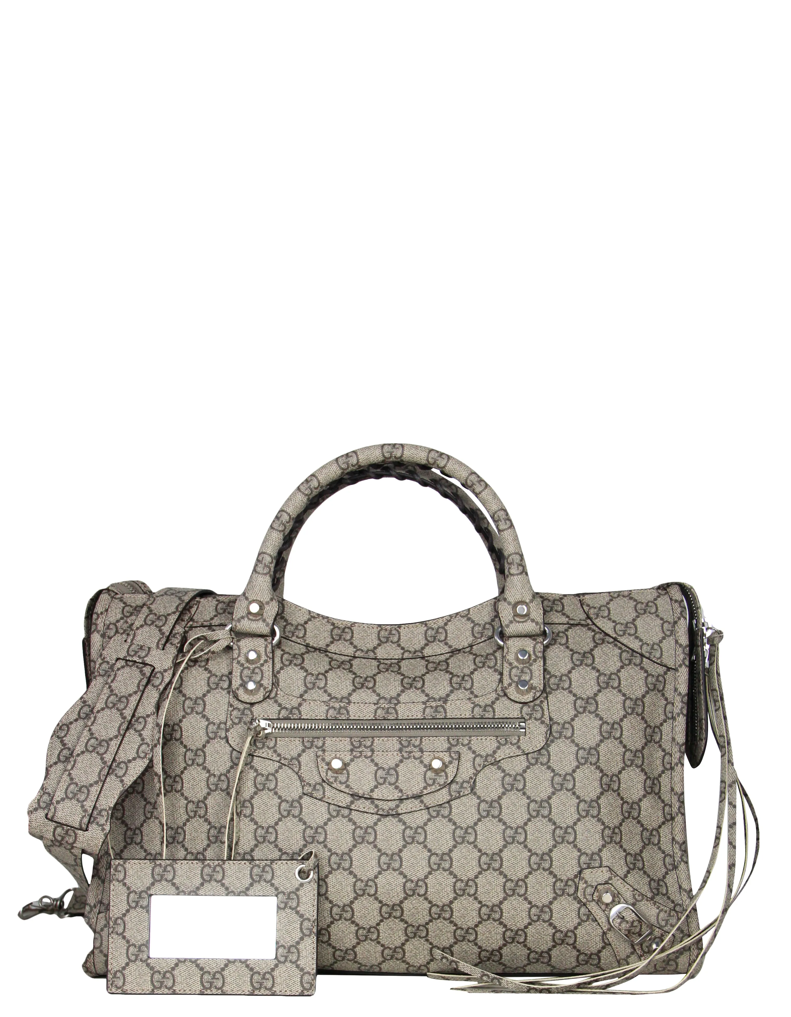 Balenciaga X Gucci GG Supreme Beige Ebony Monogram Neo Classic City Bag