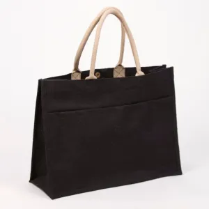 Black Jute Pocket Tote