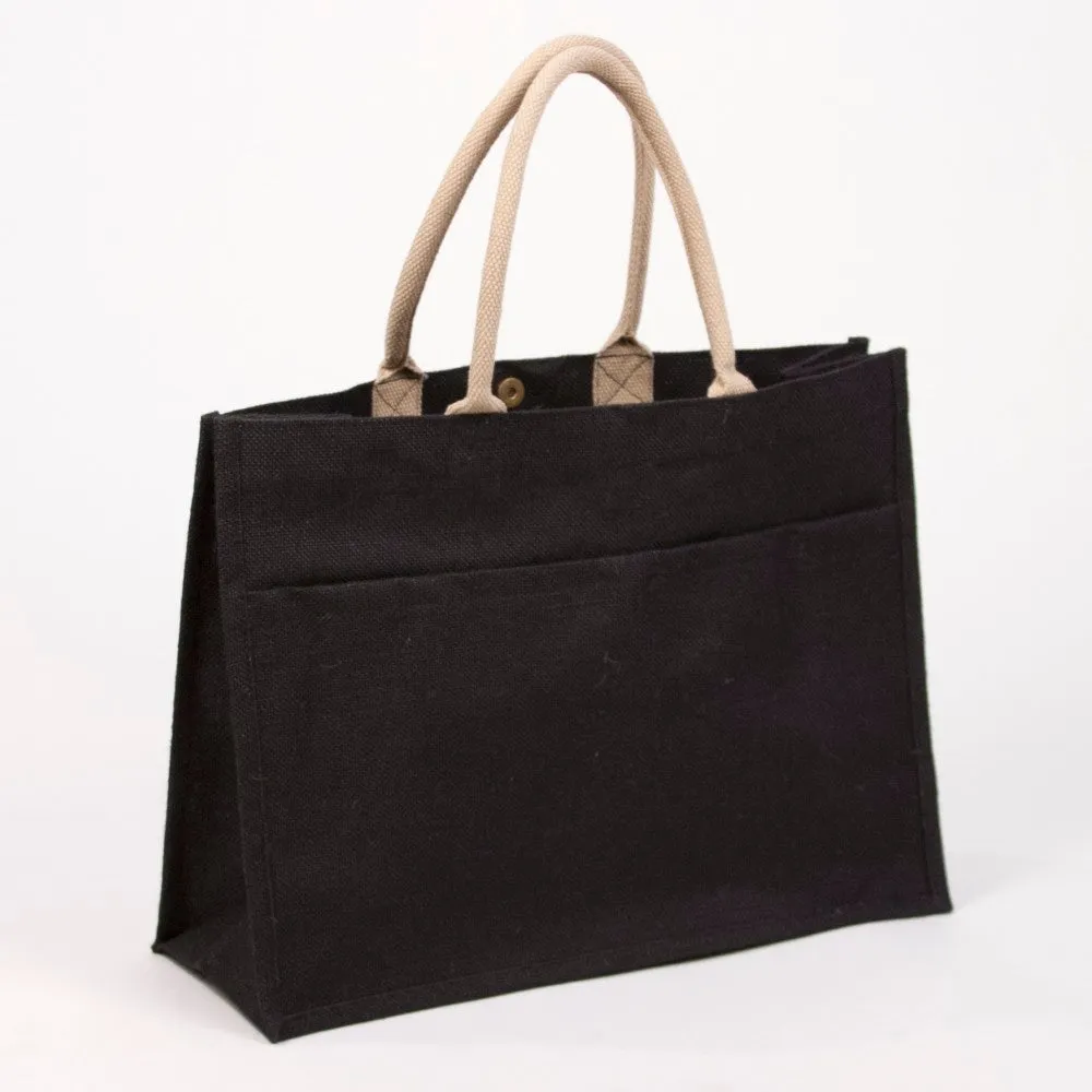 Black Jute Pocket Tote