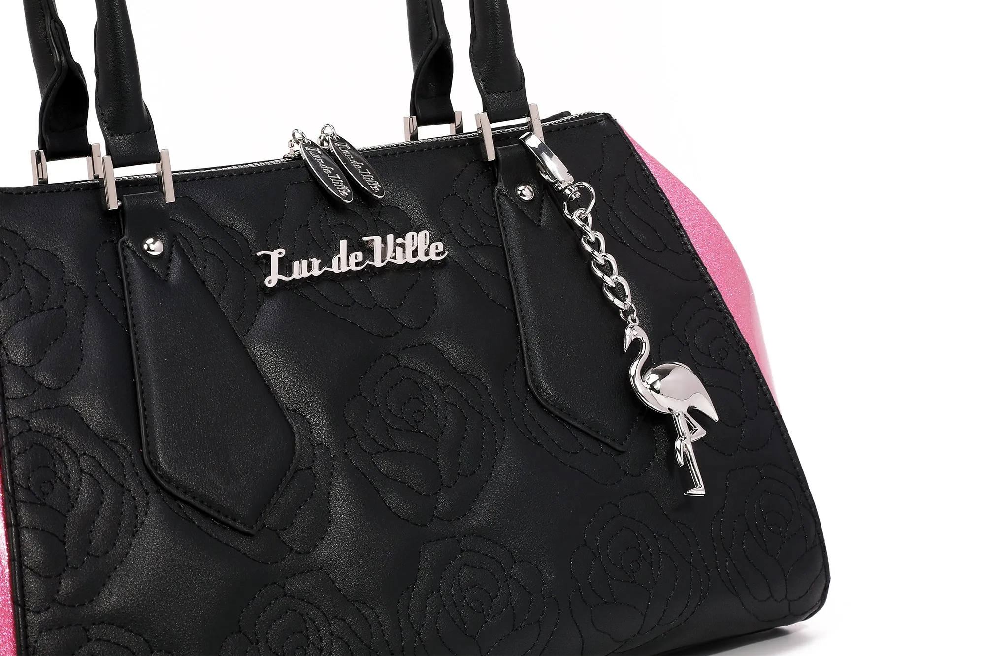 Black with Winkle Pink Sparkle Safari Tote