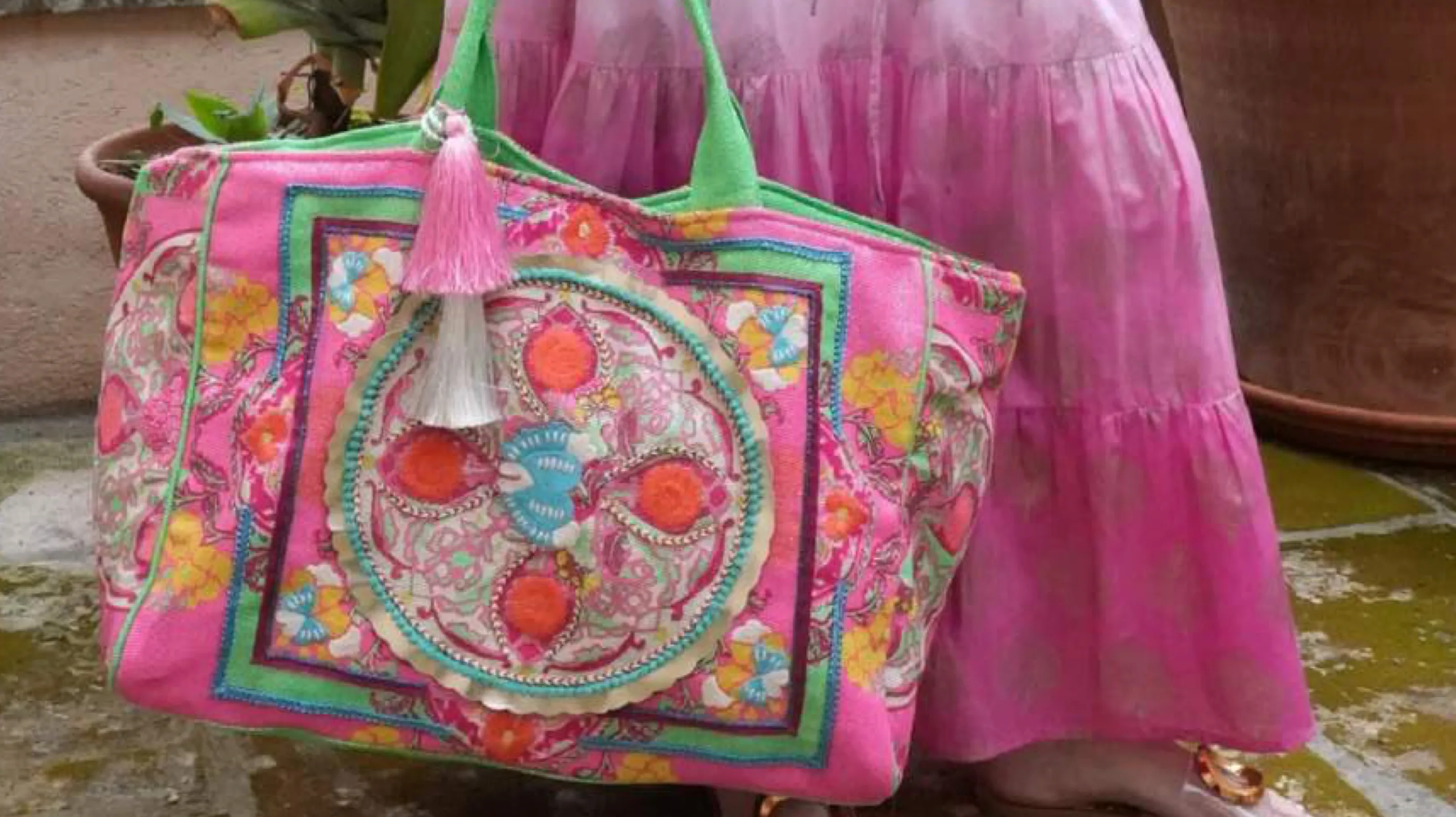 BOHO BEACH BAG - Fuchsia Lurex