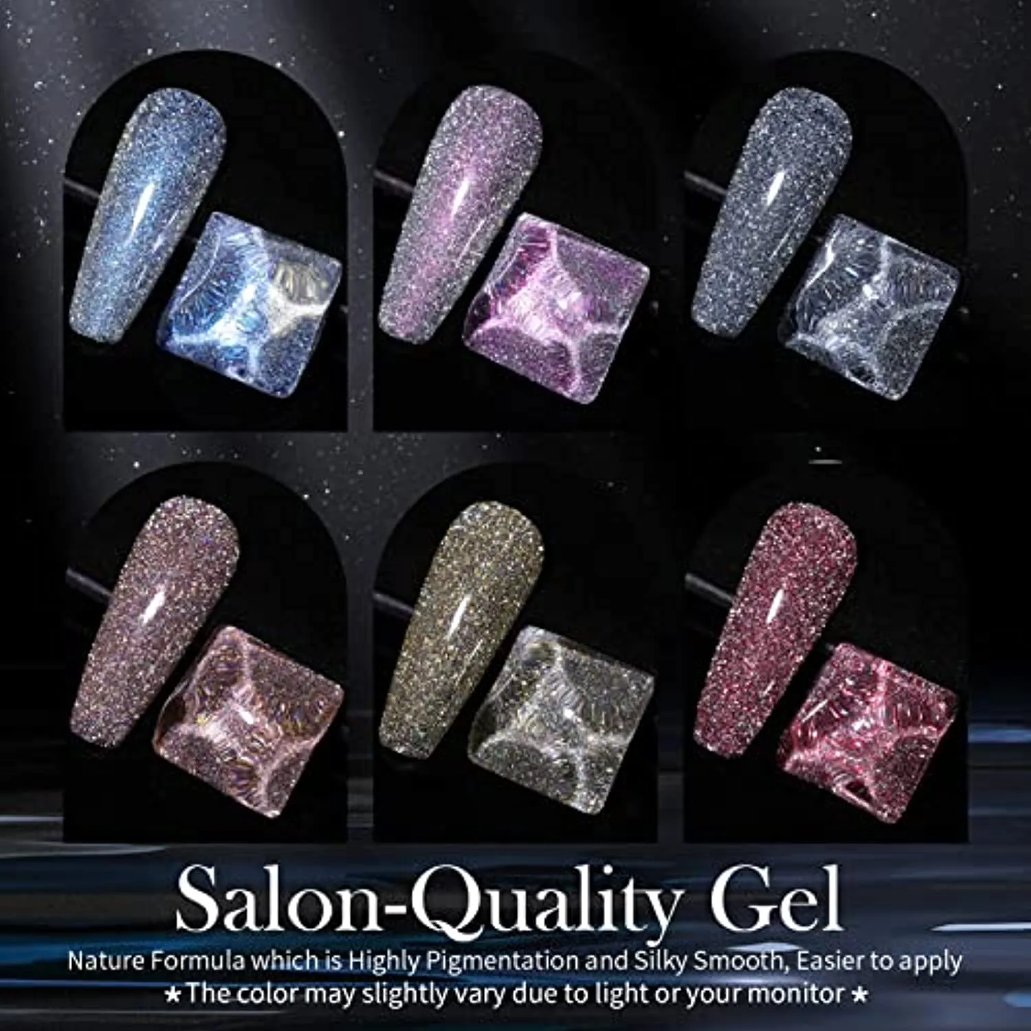 BORN PRETTY Reflective Glitter Gel Polish,Sparkly Shiny Disco DJ LED Gel Nail Polish Nail Varnish 6PCS 7ML