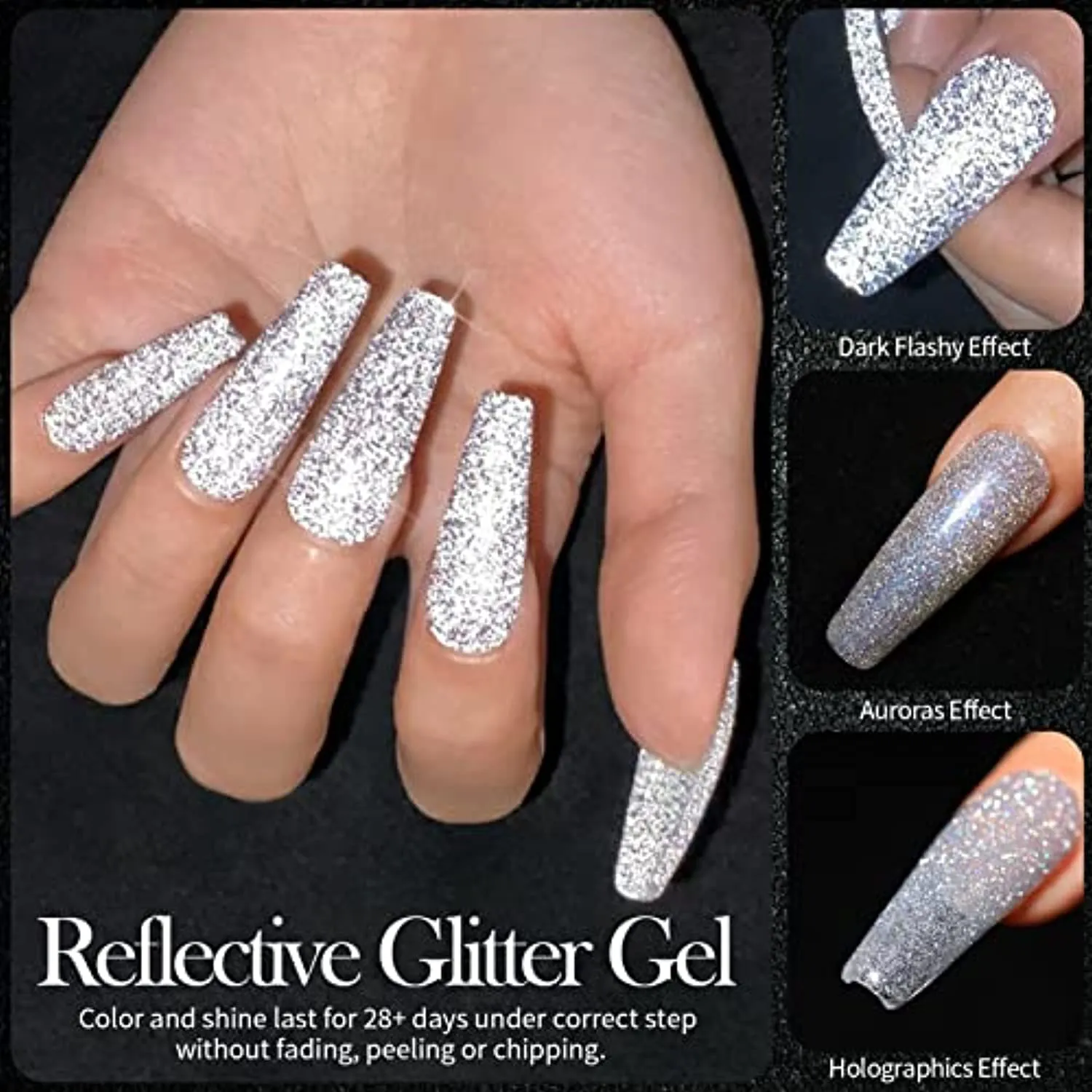 BORN PRETTY Reflective Glitter Gel Polish,Sparkly Shiny Disco DJ LED Gel Nail Polish Nail Varnish 6PCS 7ML