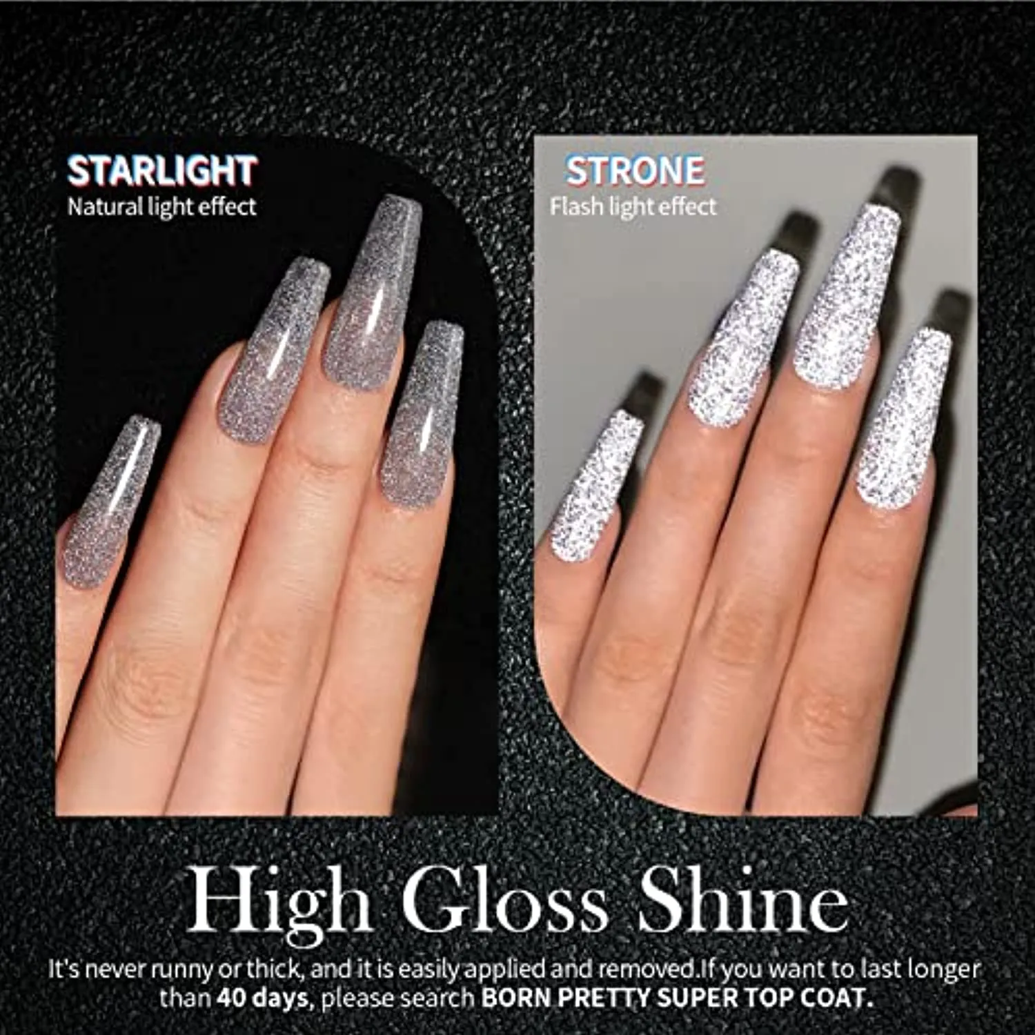BORN PRETTY Reflective Glitter Gel Polish,Sparkly Shiny Disco DJ LED Gel Nail Polish Nail Varnish 6PCS 7ML