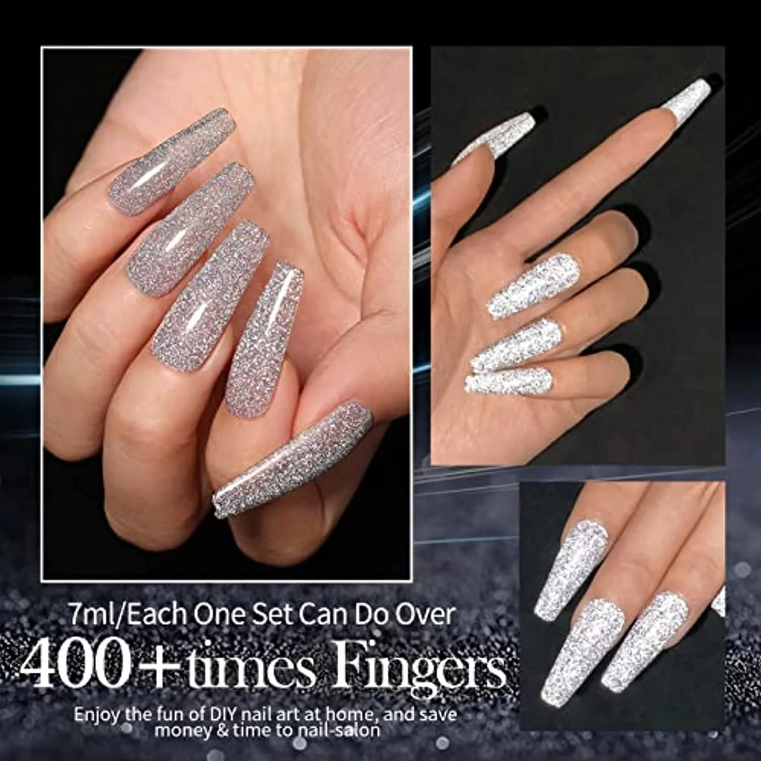 BORN PRETTY Reflective Glitter Gel Polish,Sparkly Shiny Disco DJ LED Gel Nail Polish Nail Varnish 6PCS 7ML
