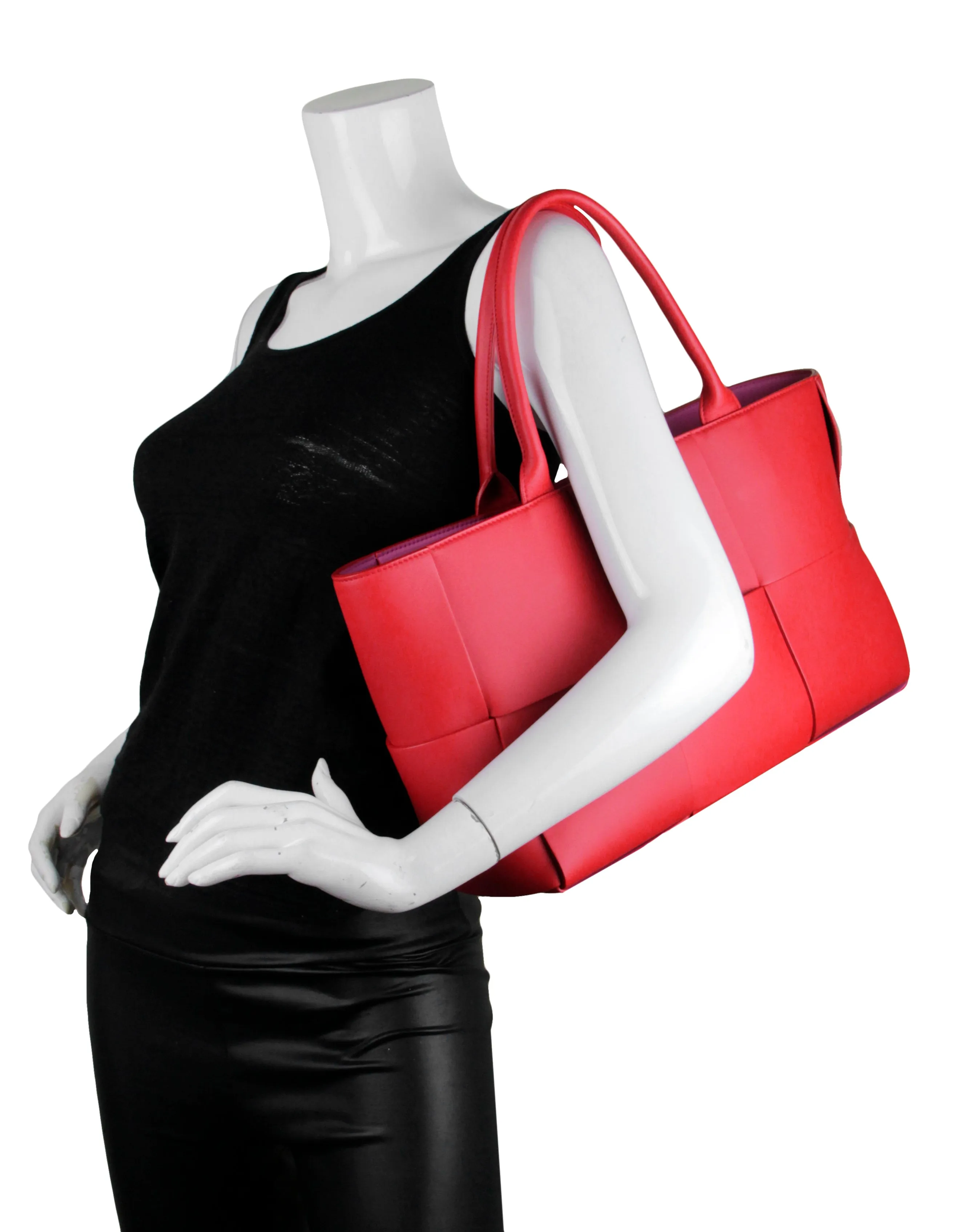 Bottega Veneta Red/Pink Medium Arco Intrecciato Leather Tote Bag