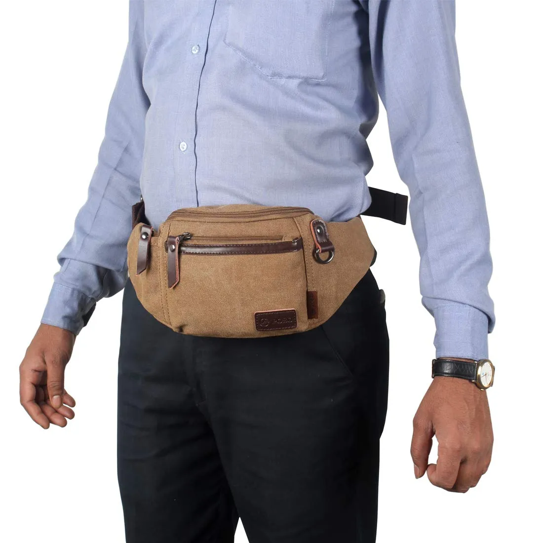 Canvas Waist Bag Travel Pouch - Adjustable Strap, Water Resistant | 1.7L Capacity | Coffee