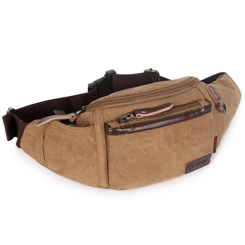 Canvas Waist Bag Travel Pouch - Adjustable Strap, Water Resistant | 1.7L Capacity | Coffee