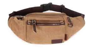 Canvas Waist Bag Travel Pouch - Adjustable Strap, Water Resistant | 1.7L Capacity | Coffee