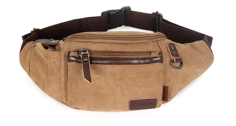 Canvas Waist Bag Travel Pouch - Adjustable Strap, Water Resistant | 1.7L Capacity | Coffee