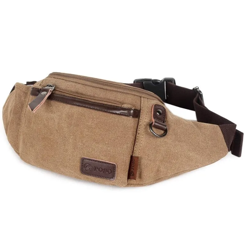 Canvas Waist Bag Travel Pouch - Adjustable Strap, Water Resistant | 1.7L Capacity | Coffee