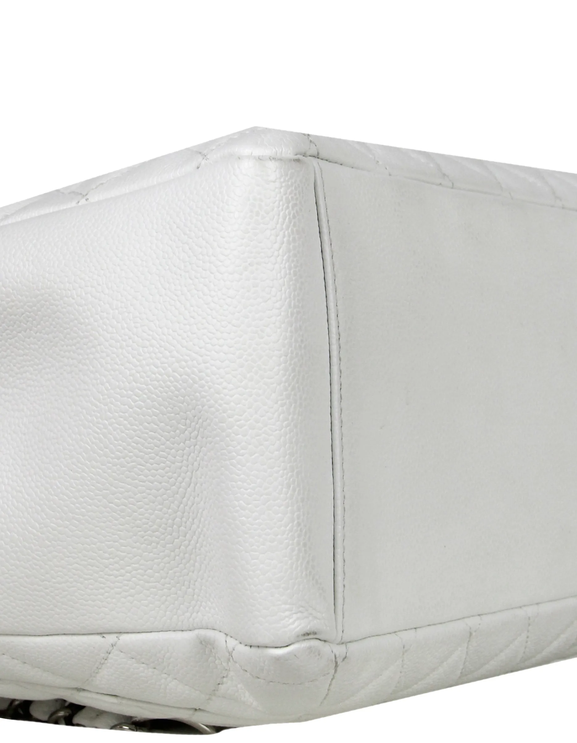Chanel White Caviar Leather Quilted Grand Shopper Tote GST Bag