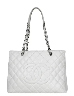 Chanel White Caviar Leather Quilted Grand Shopper Tote GST Bag