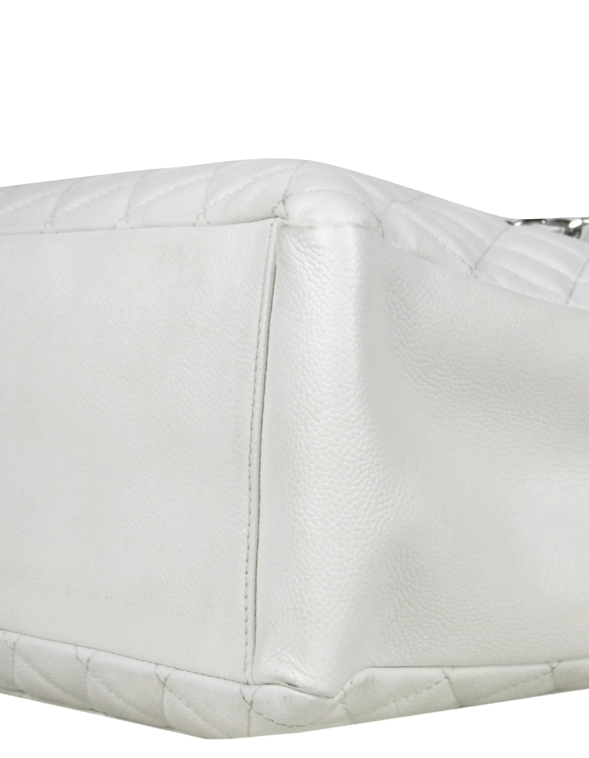 Chanel White Caviar Leather Quilted Grand Shopper Tote GST Bag