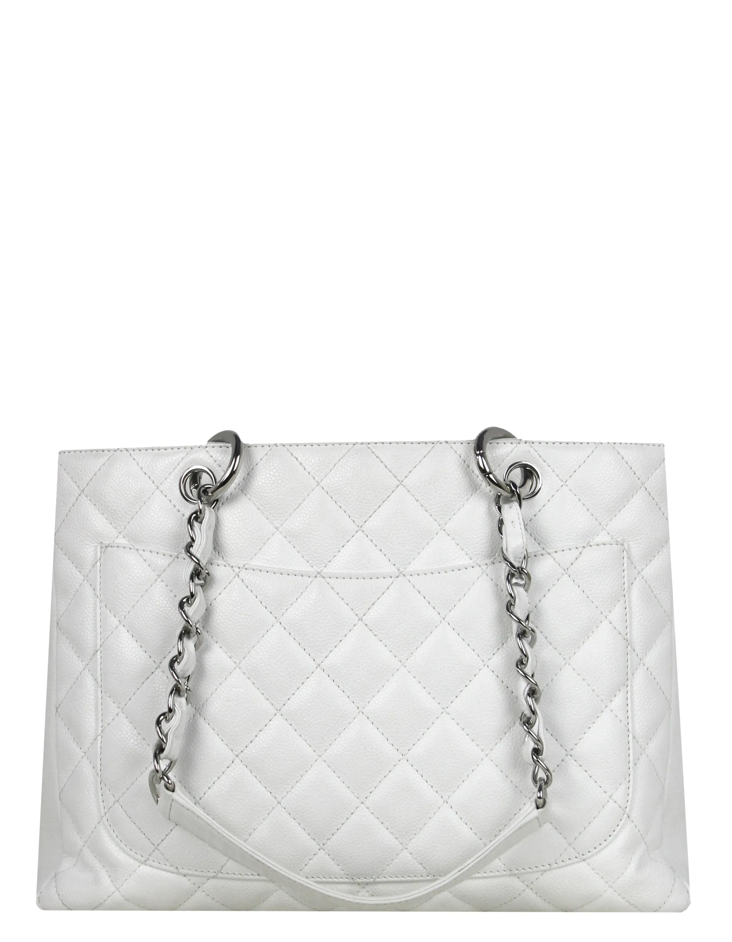 Chanel White Caviar Leather Quilted Grand Shopper Tote GST Bag