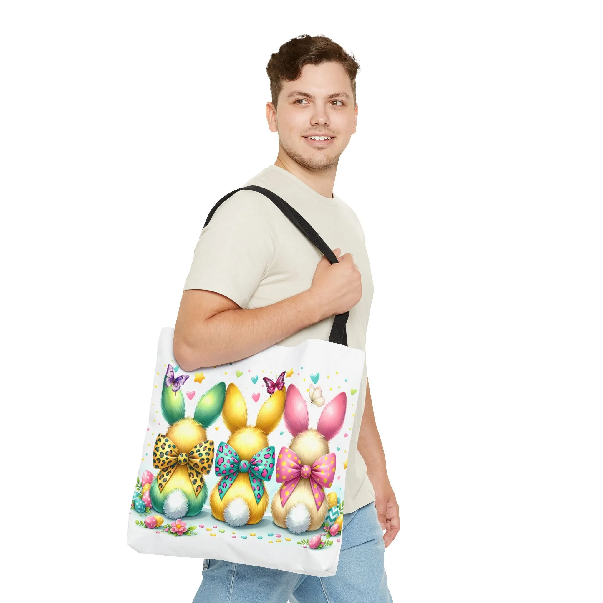 Colorful Easter Bunny Tote Bag - Spring Holiday Shopping Bag, Cute Rabbit Reusable Tote, Easter Egg Hunt Gift, Festival Carryall, Pastel