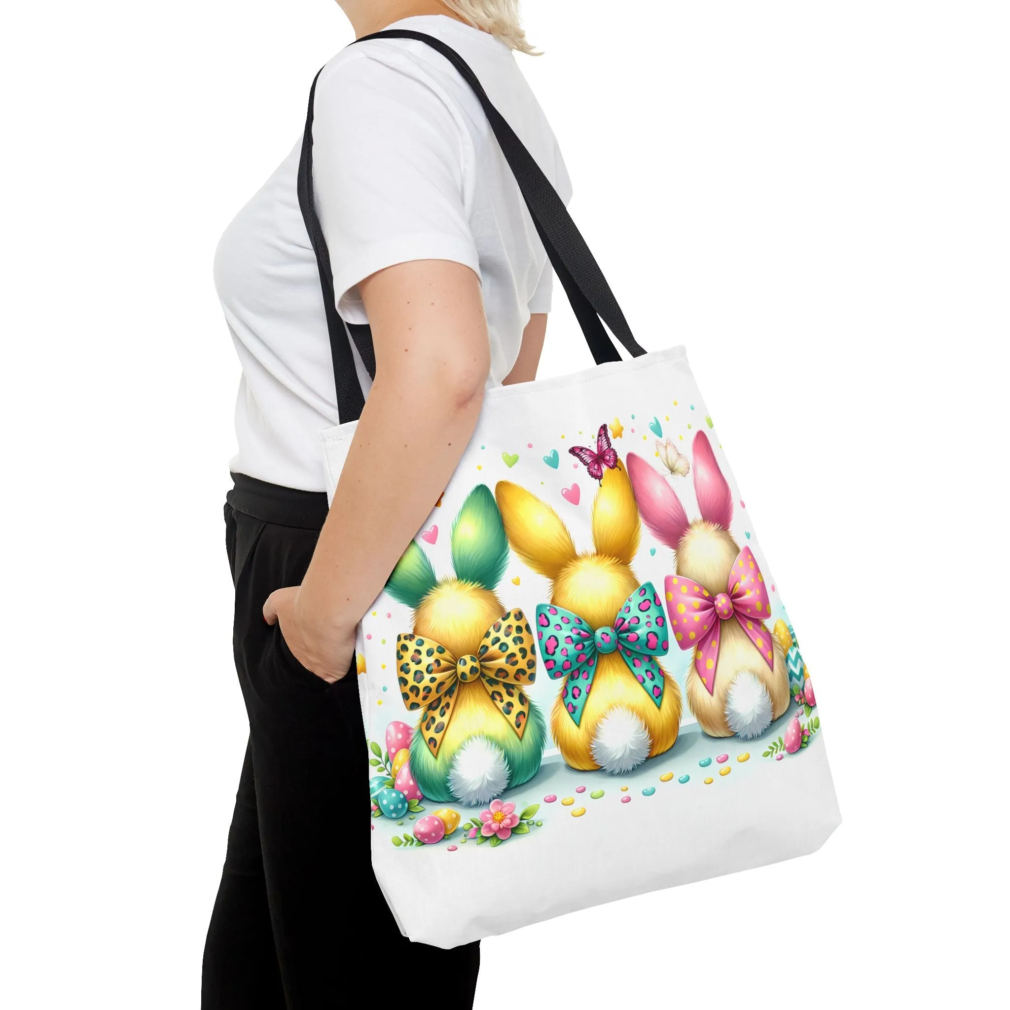 Colorful Easter Bunny Tote Bag - Spring Holiday Shopping Bag, Cute Rabbit Reusable Tote, Easter Egg Hunt Gift, Festival Carryall, Pastel