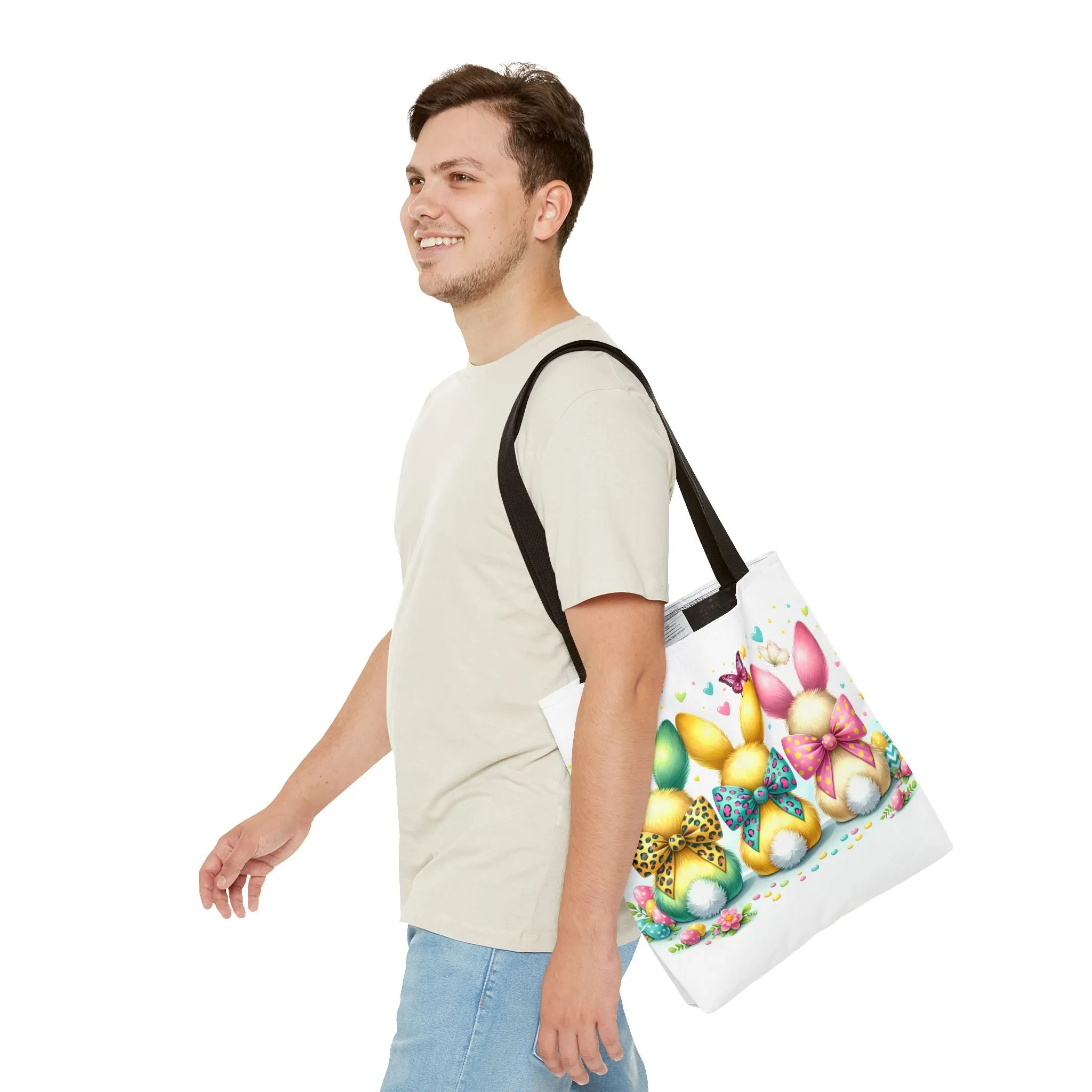 Colorful Easter Bunny Tote Bag - Spring Holiday Shopping Bag, Cute Rabbit Reusable Tote, Easter Egg Hunt Gift, Festival Carryall, Pastel