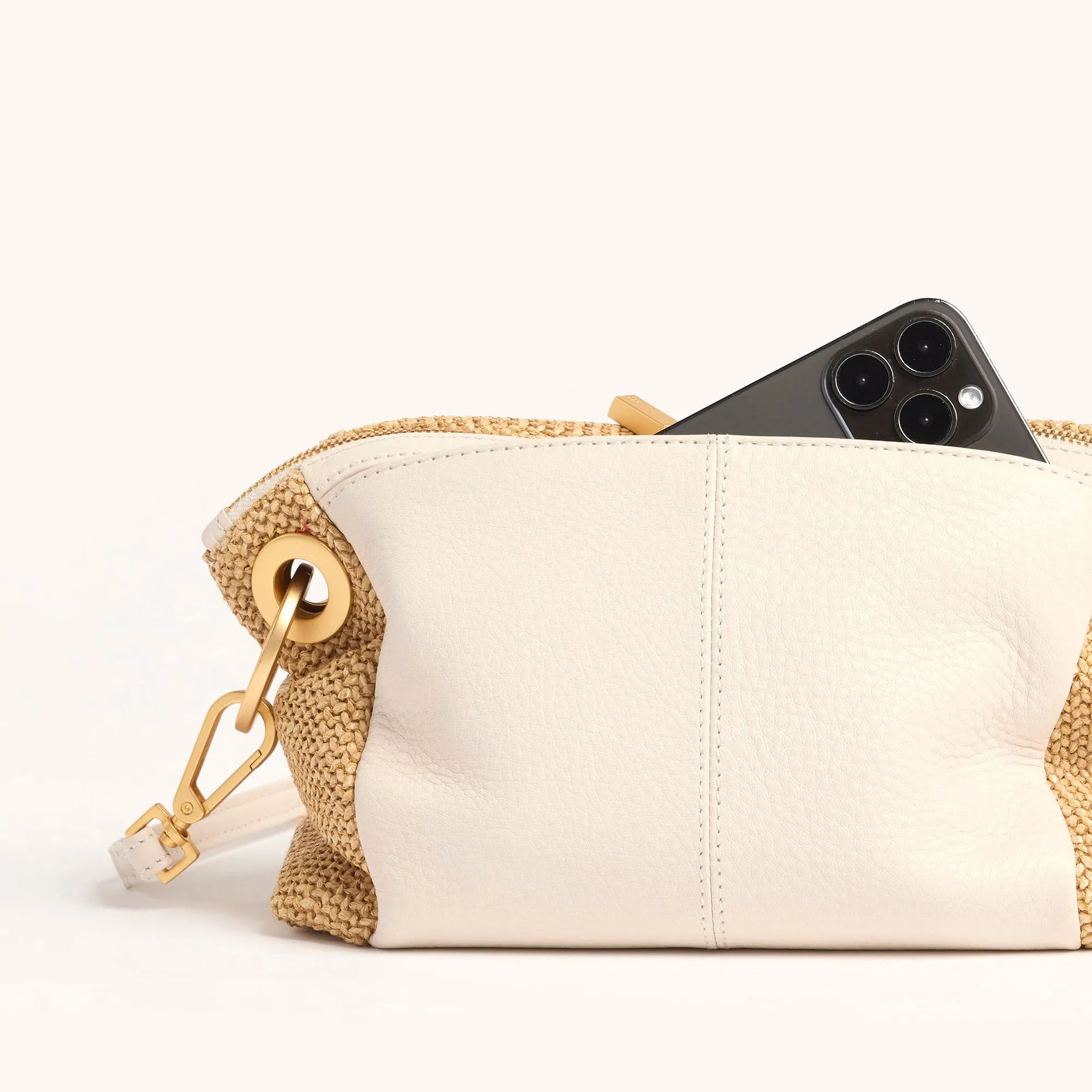 Daniel Crossbody Clutch | Calla Lily White Raffia/Brushed Gold | Sml