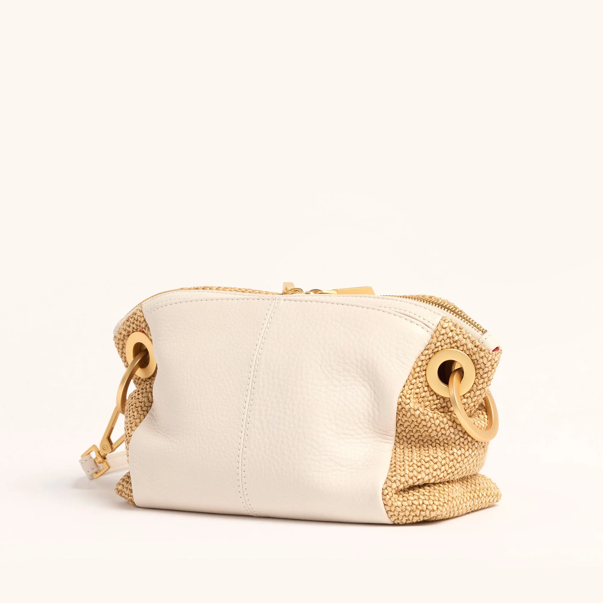 Daniel Crossbody Clutch | Calla Lily White Raffia/Brushed Gold | Sml