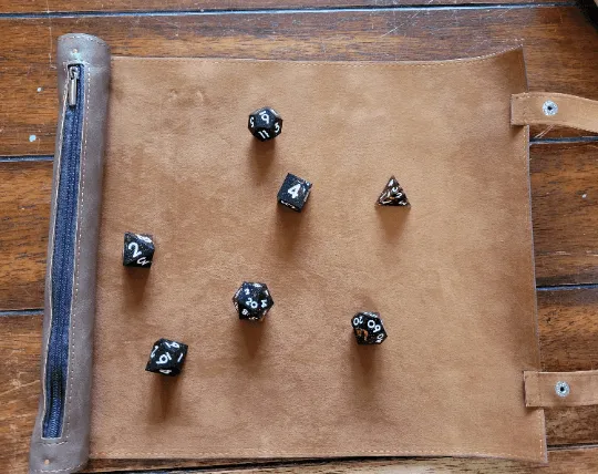 Dice Mat, dice storage and scroll of rolling mat, felt and leather dnd dice mat for RPG Tabletop gaming, custom Dice mat