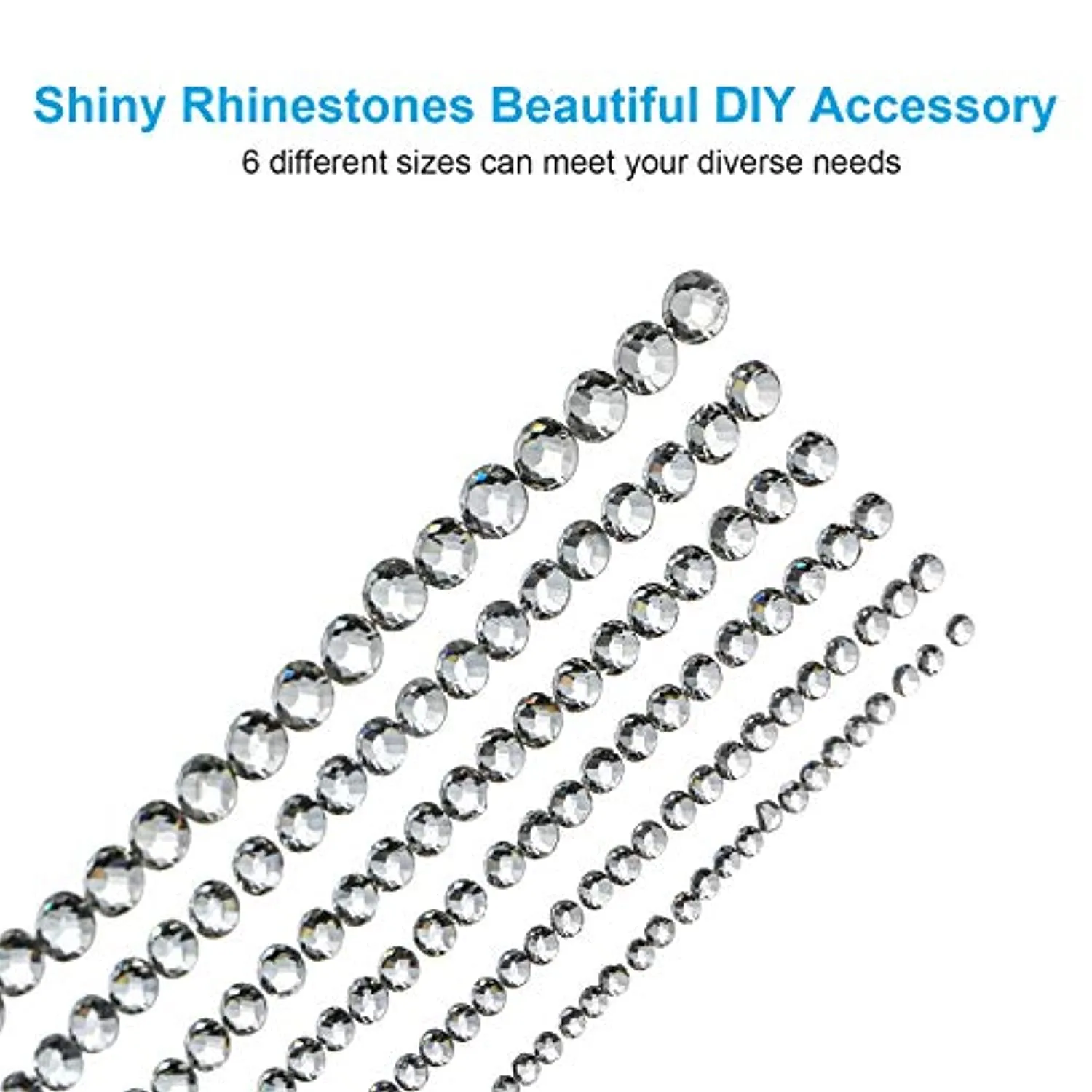 Ely D 3000PCS Flat Back Rhinestones for Nails, Round Gems, No HotFix Very Sparkly Nail Crystal for Nail - Art, 6 Sizes with Pick Up Tweezer, for Face Clothes Crafts Shoes Bags, Clear Rhinestone
