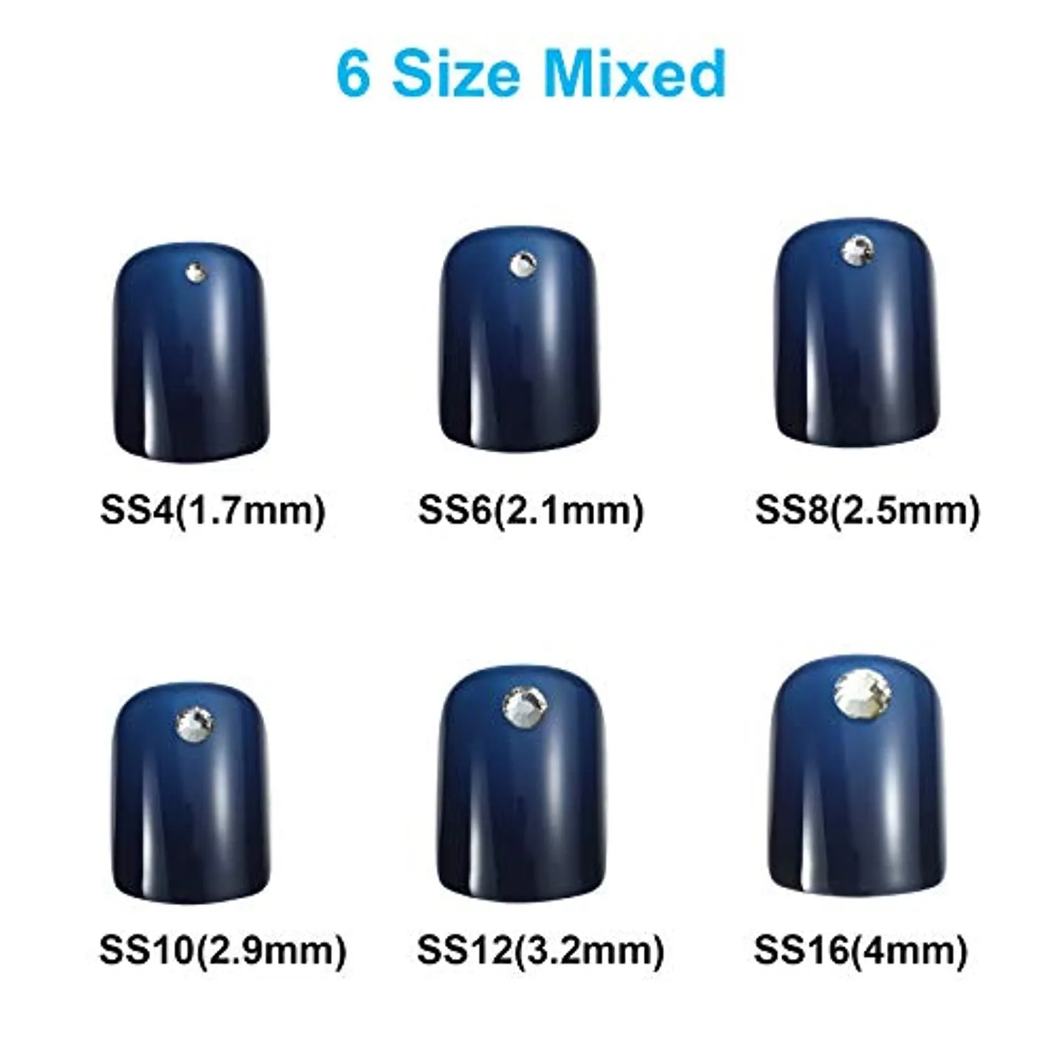 Ely D 3000PCS Flat Back Rhinestones for Nails, Round Gems, No HotFix Very Sparkly Nail Crystal for Nail - Art, 6 Sizes with Pick Up Tweezer, for Face Clothes Crafts Shoes Bags, Clear Rhinestone