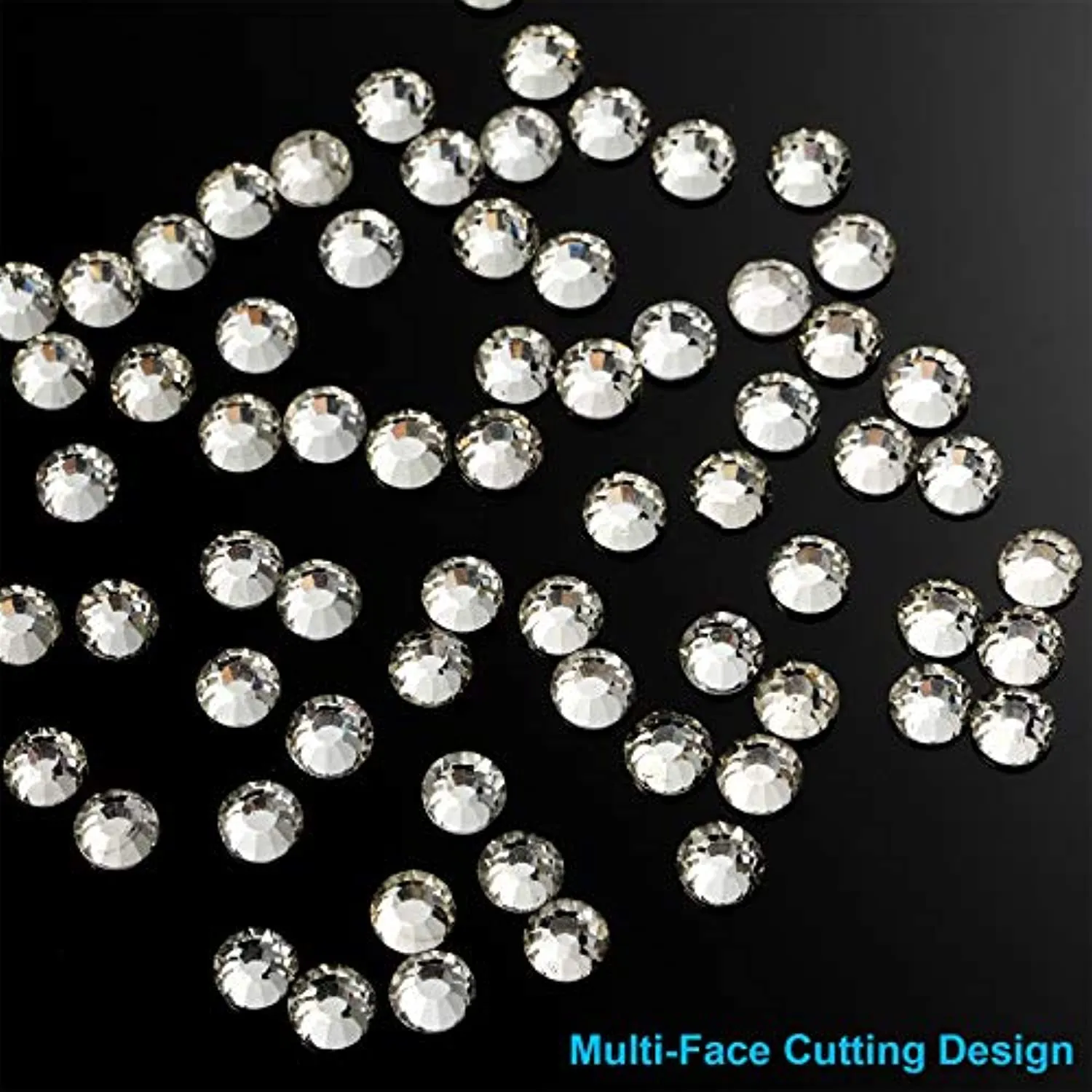 Ely D 3000PCS Flat Back Rhinestones for Nails, Round Gems, No HotFix Very Sparkly Nail Crystal for Nail - Art, 6 Sizes with Pick Up Tweezer, for Face Clothes Crafts Shoes Bags, Clear Rhinestone