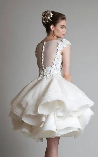 Fancy Empire Jewel Bell Cap Organza Wedding Dress With Ruffles-713690