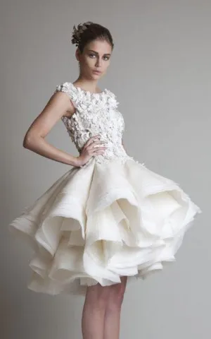 Fancy Empire Jewel Bell Cap Organza Wedding Dress With Ruffles-713690