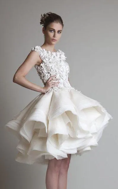 Fancy Empire Jewel Bell Cap Organza Wedding Dress With Ruffles-713690