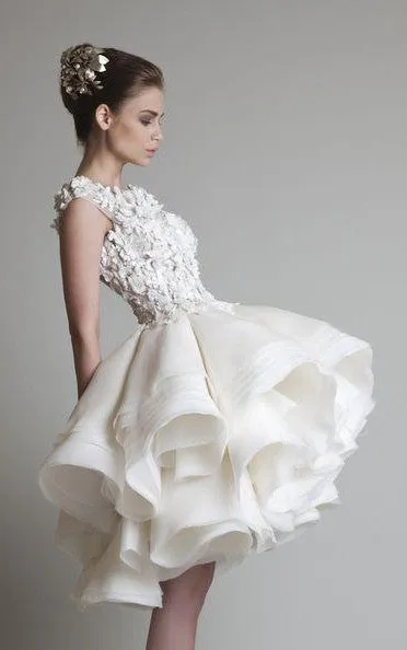 Fancy Empire Jewel Bell Cap Organza Wedding Dress With Ruffles-713690