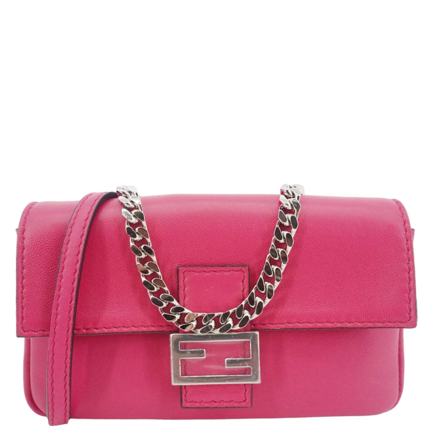 FENDI Micro Baguette Leather Crossbody Bag Pink