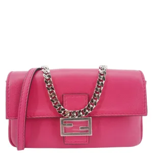 FENDI Micro Baguette Leather Crossbody Bag Pink