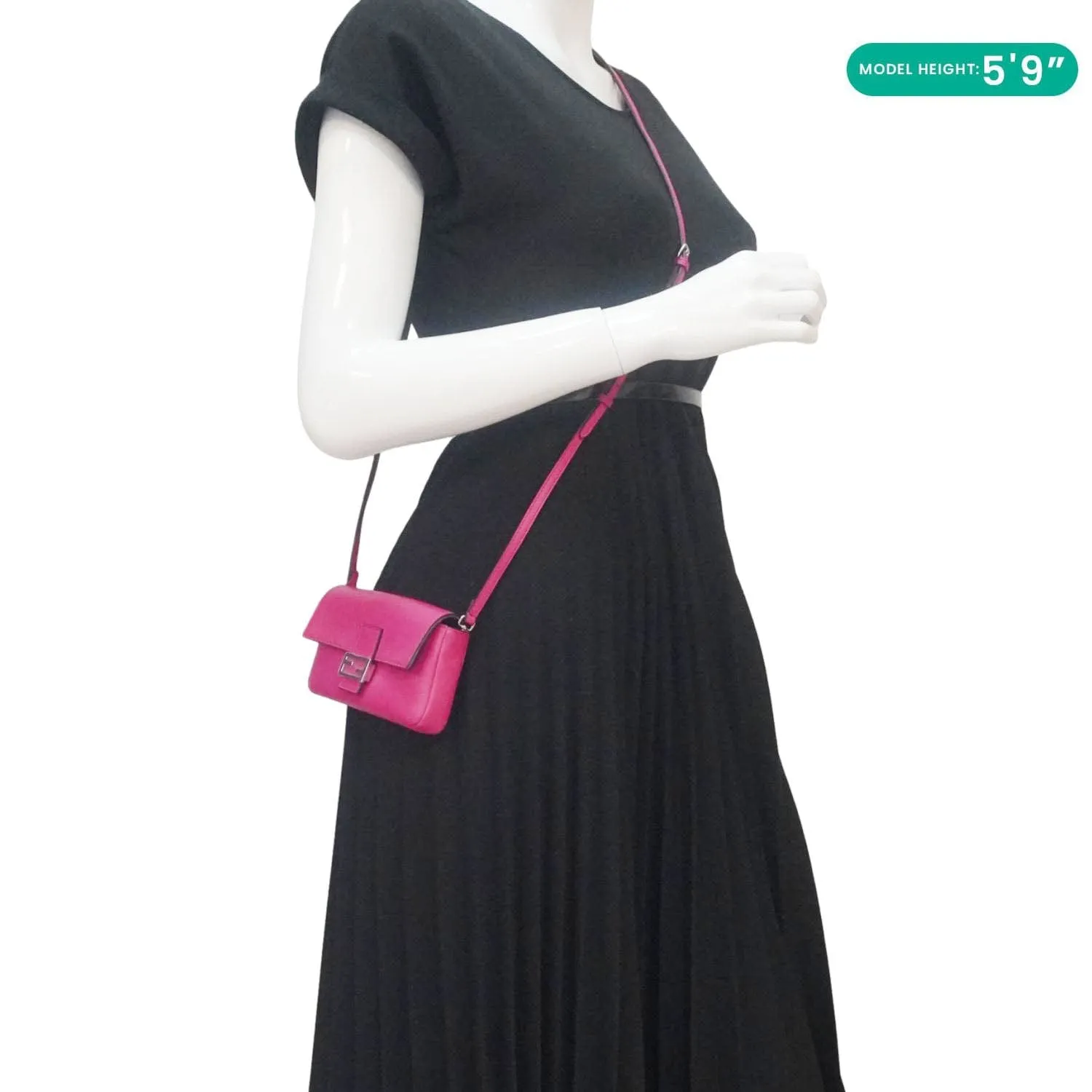 FENDI Micro Baguette Leather Crossbody Bag Pink