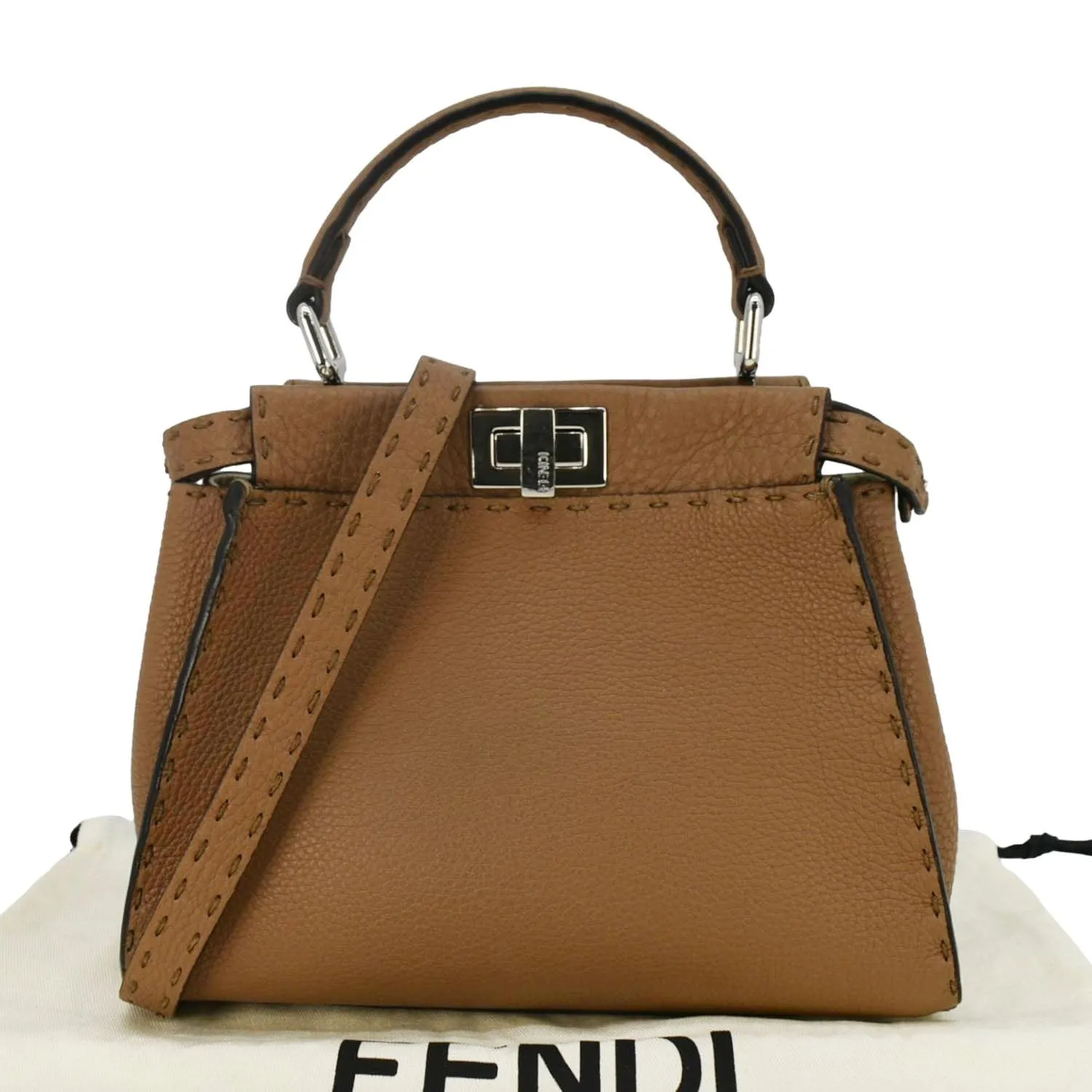 FENDI Selleria Peekaboo Leather Crossbody Bag Brown