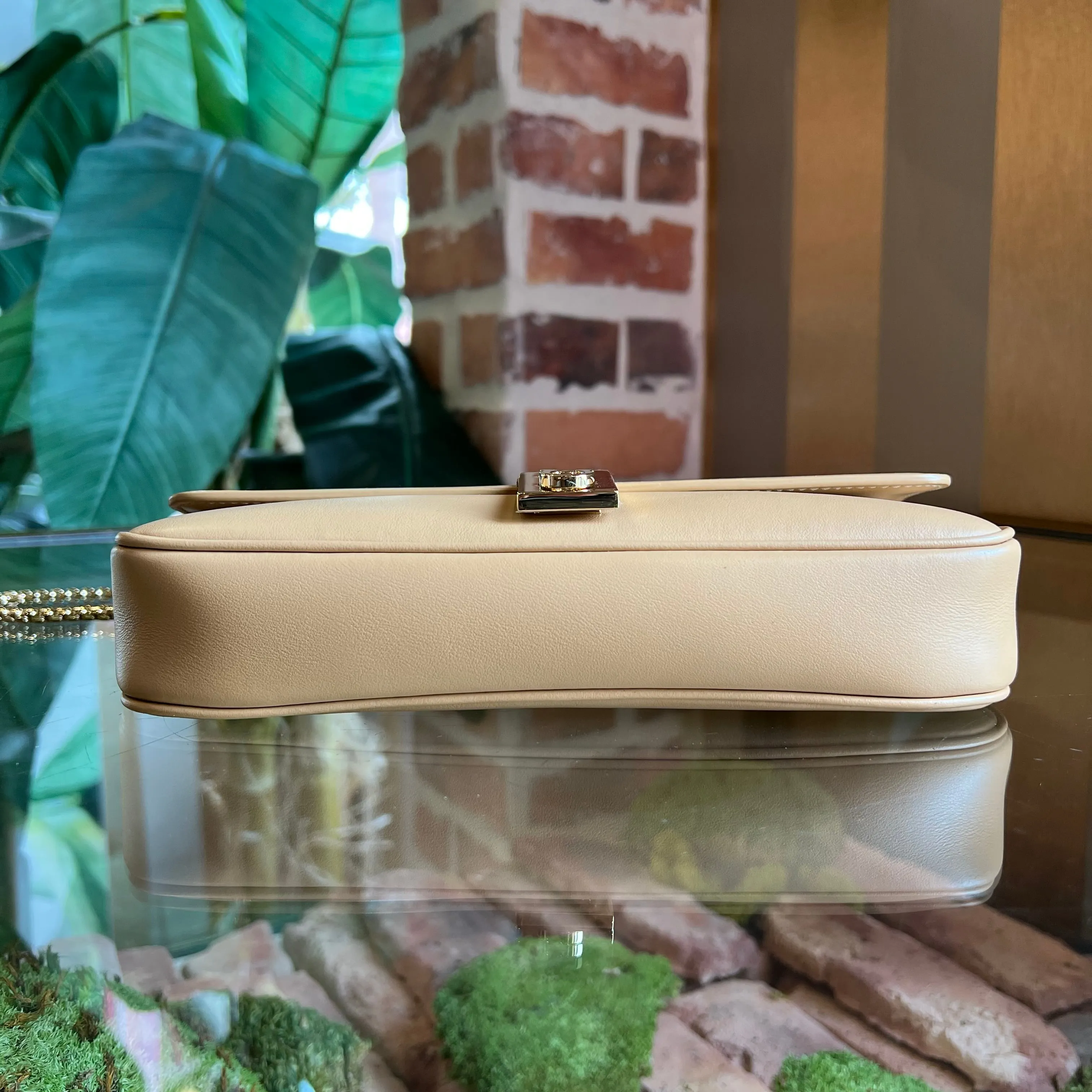 FERRAGAMO Arch Mini Beige Leather Crossbody Bag